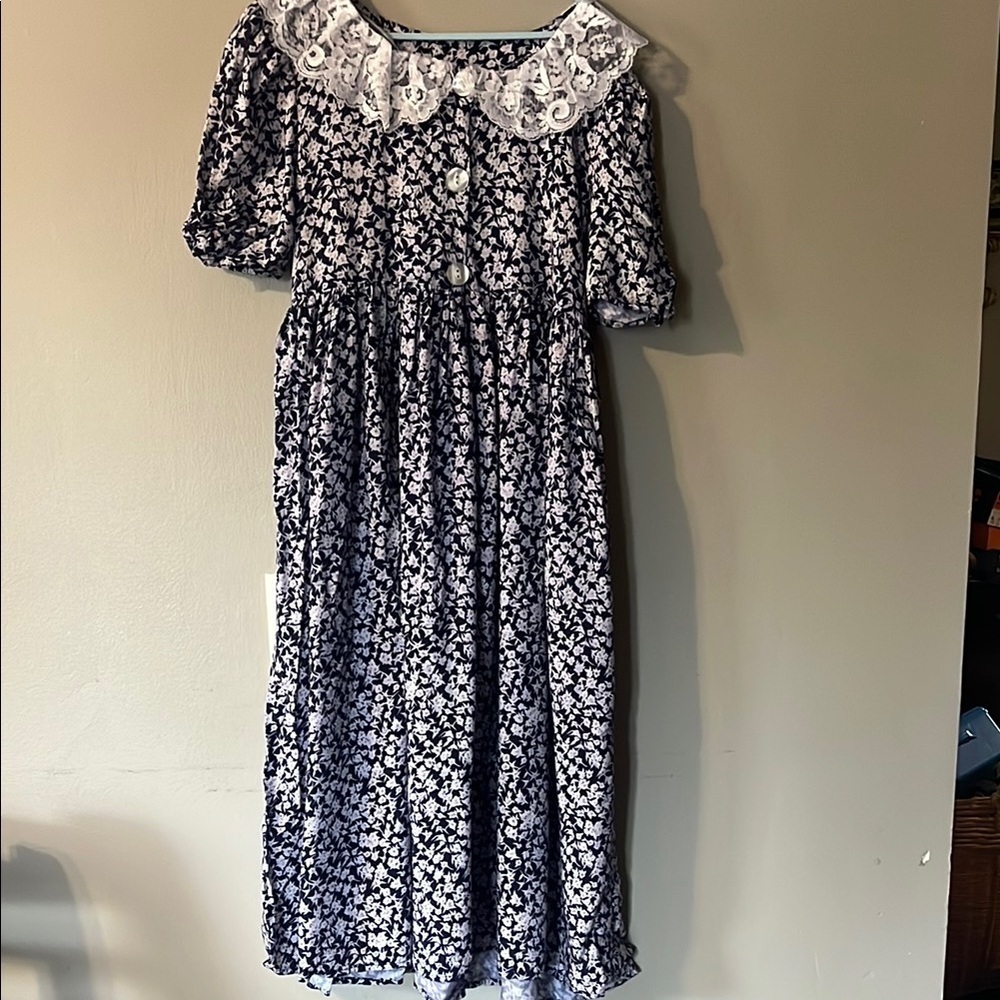 Vintage Floral  Dress with Lace Collar